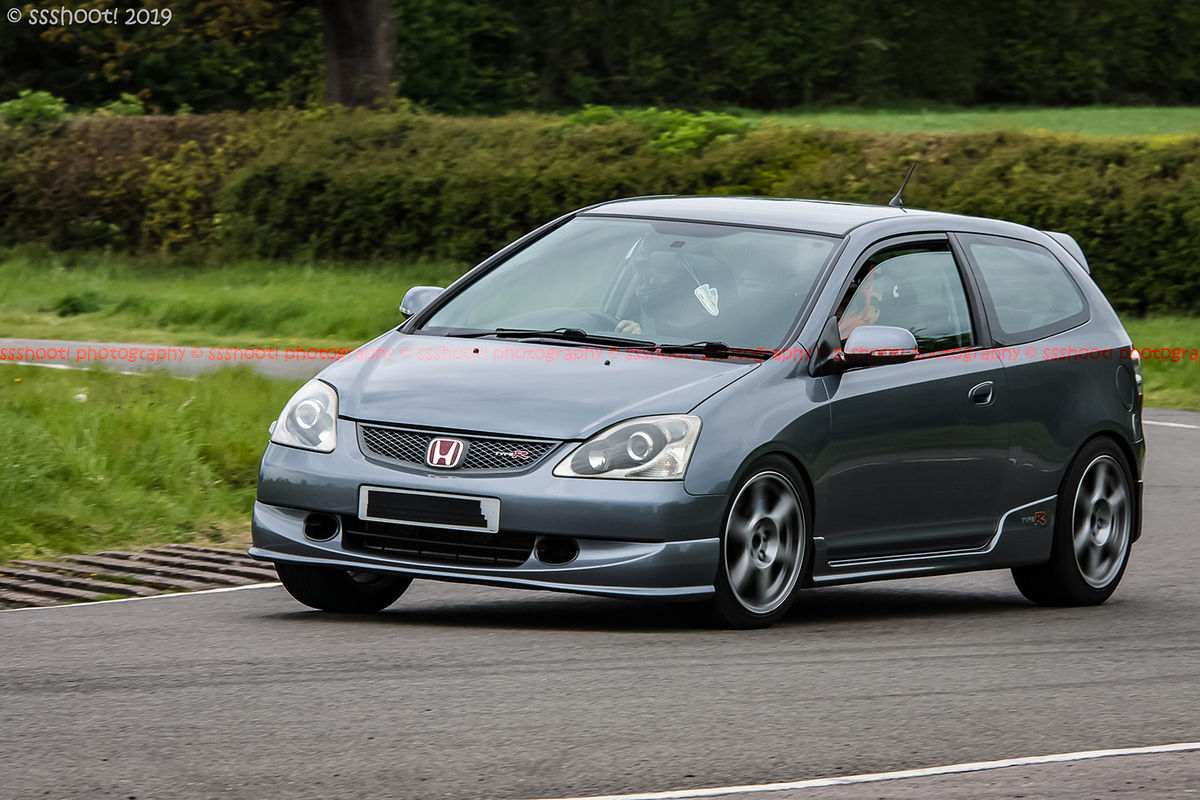 Grey Honda civic type R cornering at speed on Curborough Sprint Course