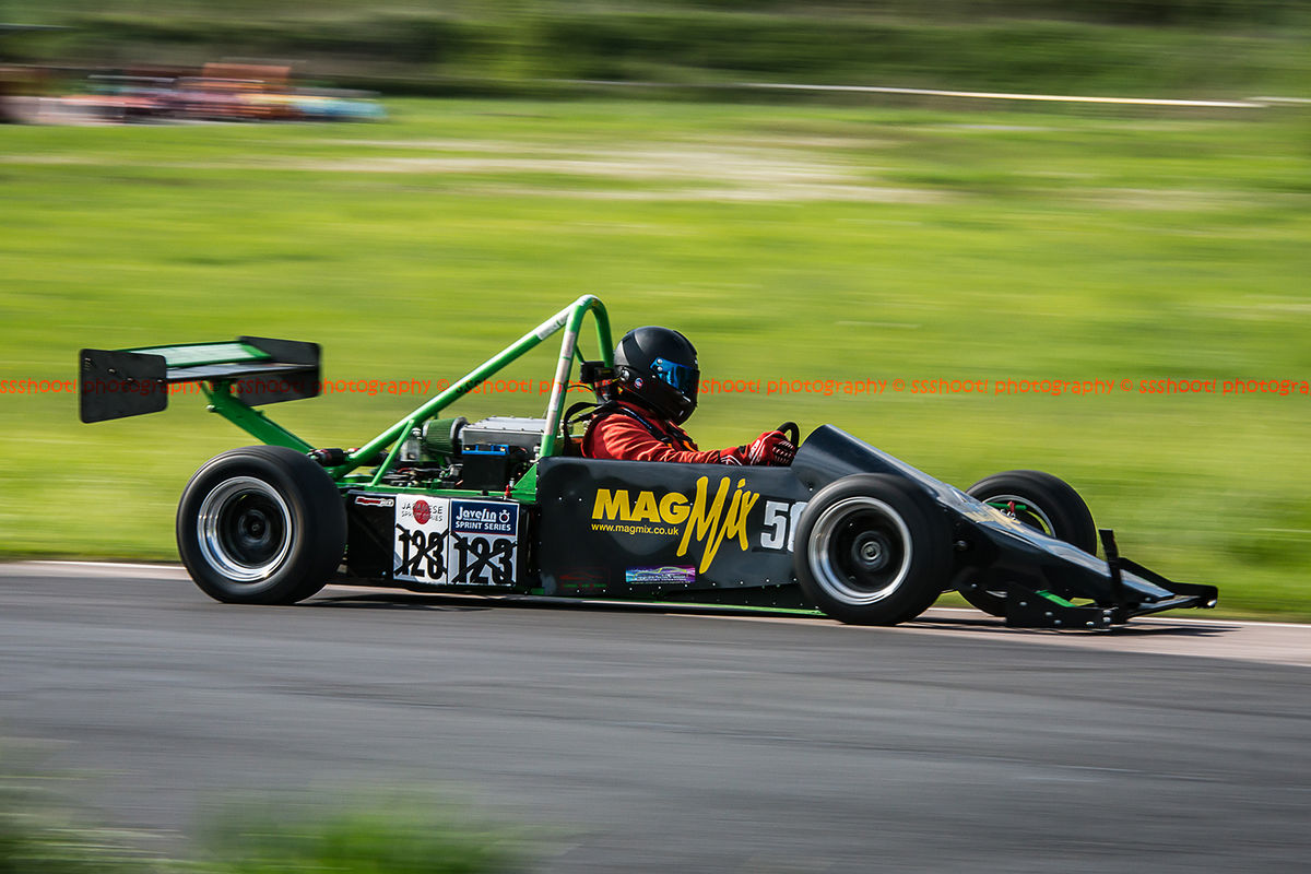 magmix sponsored racing car photographed with panning action