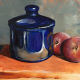 <em>Blue Pot and Peaches.</em> 6x8ins £254
