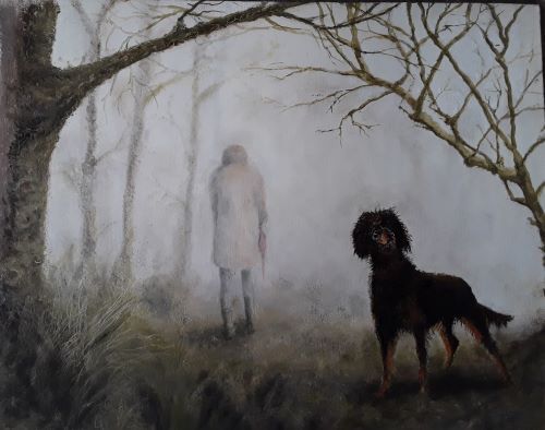 'Wet Dog in Winter White-Out, Solva Woods' by Kila Millidine