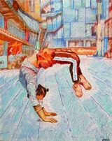 Southbank acrobat Manuele d'Aquino drawing
