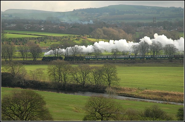 Steaming across the countryside.