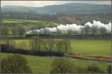 Steaming across the countryside.