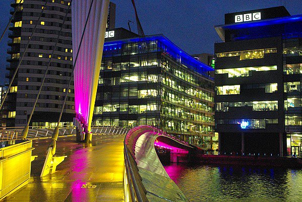 The BBC by night.