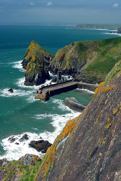 Mullion Cove from the clifftop coastal path.