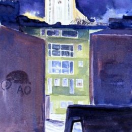 Akureyri Night',  Iceland (ink painting)