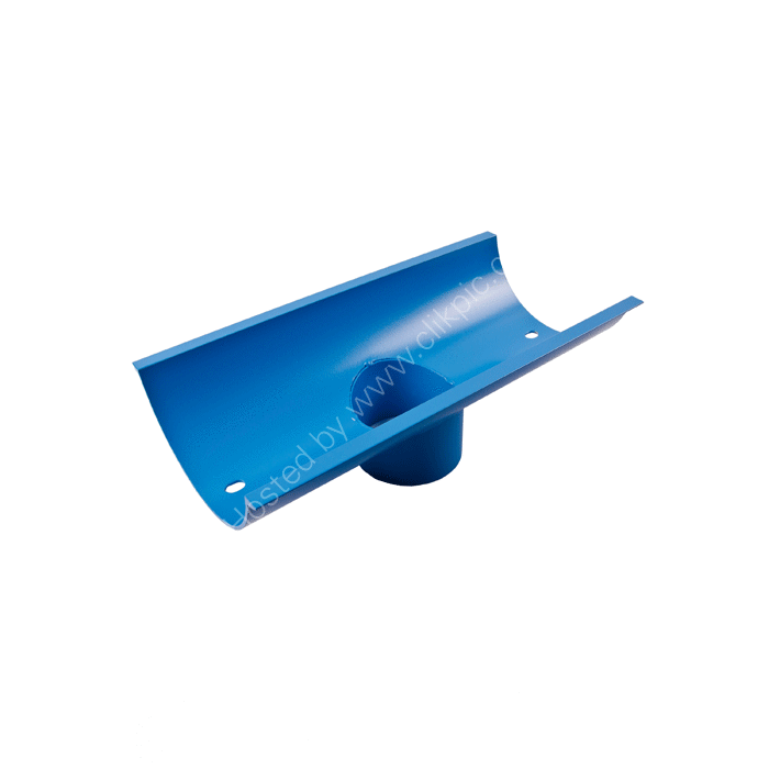 Product photography: powder coated, beaded half-round aluminium gutter outlet