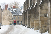 Bruton: man with red jacket in snow Man with red jacket in show in Bruton