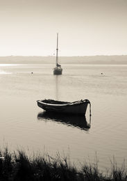 Boats at Stanpit - monochrome, portrait format