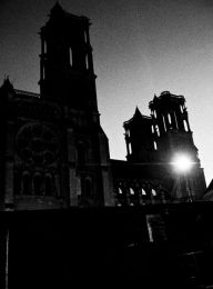 LAON, FRANCE: Cathedral at night