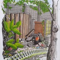 Maria's Garden A4 pen, ink and watercolour