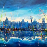 Liverpool Lasers 60cm x 60cm. Acrylic on deep canvas. Available through dot art. £295