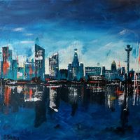 Liverpool in Blue 2. Acrylic on canvas 30cm x 30cm
