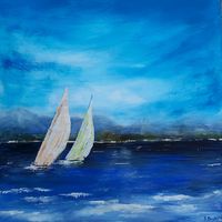 Yachts, extra blue day. Acrylic on canvas 60cm x 60cm