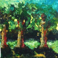 Calderstones Park, Three trees, Acrylic 25cm x 25 cm (Sold)