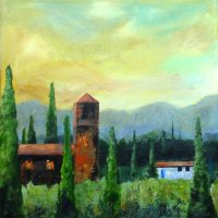Tuscan Landscape, Italy. Acrylic on canvas 60cm x 60cm