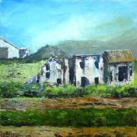 Ramshackled farm buildings, Andalucia. Acrylic on canvas 50cm x 50cm (Sold)