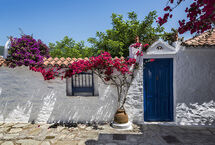 Blue Door and Blooms, in Skopelos