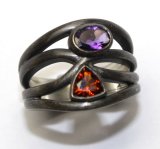 Black Silver Garnet and Amethyst Wave ring £300