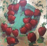 'Strawberries and Gold', acrylic and gold leaf, 75x75cm £1400
