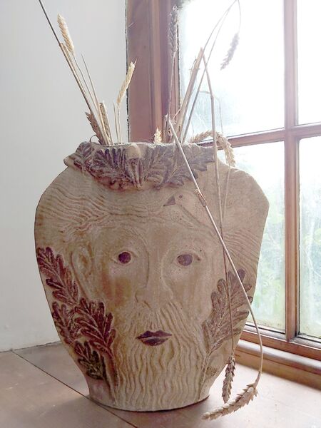 5. Green man pot with oak leaves