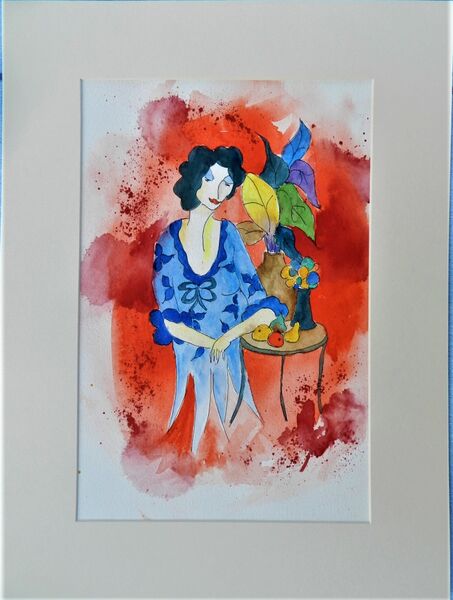 Lady with red background