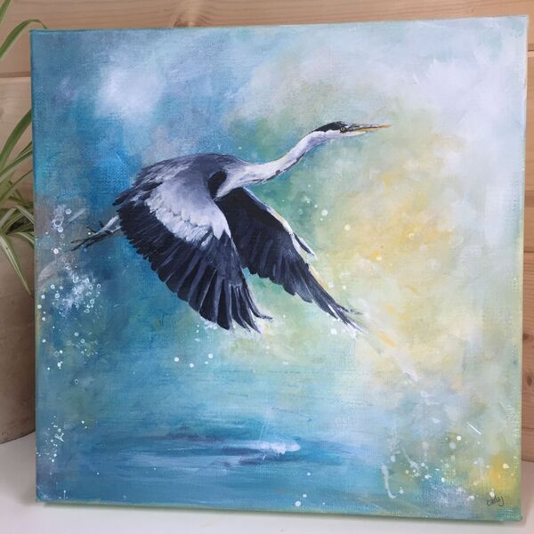 Flying Heron Original Painting