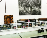 woodcut on printroom wall