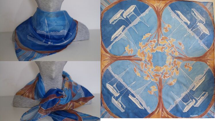 Boats at Moorings - 100% Hand-painted silk