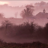 Welsh Chapel in mist at sunset