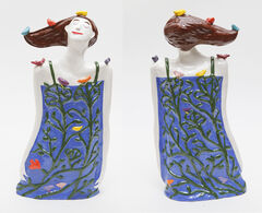 Dreaming of Birds ceramic figure in blue by ceramicist Susan Czopor.