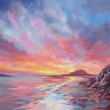 Sunset shore scene, of cardoness Bay , original painting by Susan Metcalfe Art