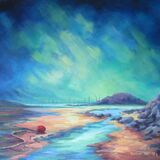 Acrylic painting of Cardoness shore by artist Susan Metcalfe