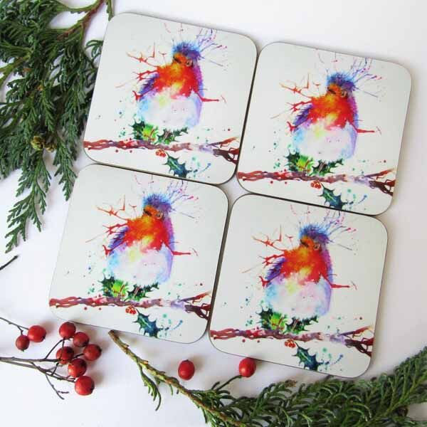 Christmas robin coaster gift set