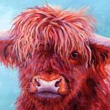painting of a brown highland cow by Susan Metcalfe Art