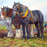 Three plough horses, oil painting