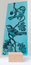Blue Tits on Oak Leaves. 100mm x 220mm £50