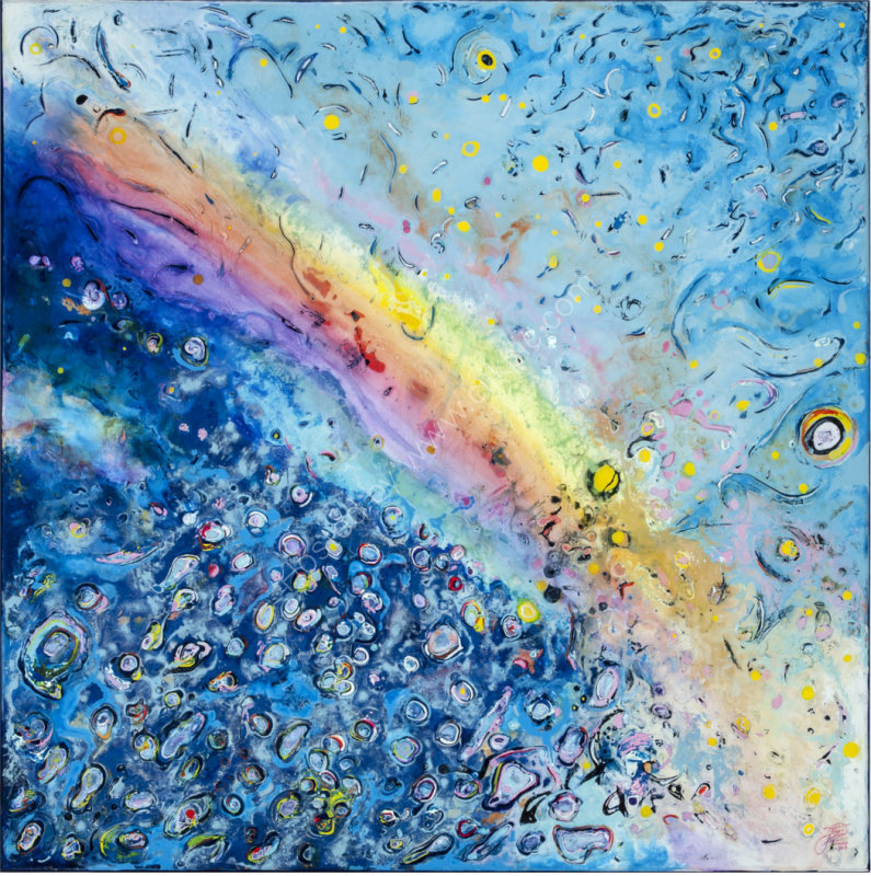 NEWCOMER'S RAINBOW (Acrylic on Boxed Gallery Wrapped Canvas)90 x 90 x 3.8cm (PRIVATE COLLECTION, MALTA)