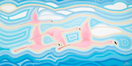 Flamingos In Flight (Oil On Boxed Canvas)61.5cm X 122cm X 3.5cm)..*FOR SALE*
