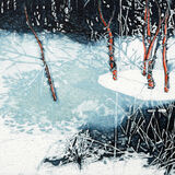 Frozen pool with red birchlings