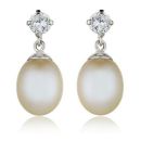 WHITE GOLD DIAMOND FRESH WATER CULTURED PEARL DROP EARRINGS