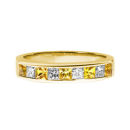 YELLOW GOLD PRINCESS CUT DIAMOND AND YELLOW SAPPHIRE CHANNEL SET HALF ETERNITY RING