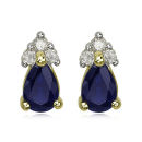 YELLOW AND WHITE GOLD DIAMOND AND PEAR SHAPE SAPPHIRE STUD EARRINGS