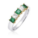 WHITE AND YELLOW GOLD PRINCESS CUT DIAMOND AND EMERALD CLAW SET 5 STONE HALF ETERNITY RING
