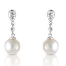 WHITE GOLD DIAMOND AND CULTURED PEARL DROP EARRINGS