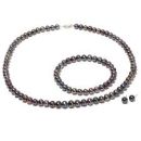 DYED BLACK FRESH WATER CULTURED PEARL NECKLACE, BRACELET AND STUD