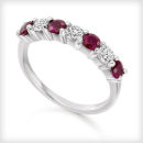 WHITE GOLD DIAMOND AND RUBY CLAW SET 7 STONE HALF ETERNITY RING