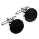WHITE GOLD ROUND BLACK ONYX SWIVEL FITTINGS CUFFLINKS