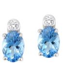 WHITE GOLD DIAMOND AND TREATED BLUE TOPAZ STUD EARRINGS