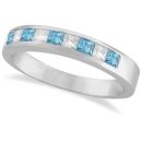 WHITE GOLD PRINCESS CUT DIAMOND AND AQUAMARINE CHANNEL SET HALF ETERNITY RING